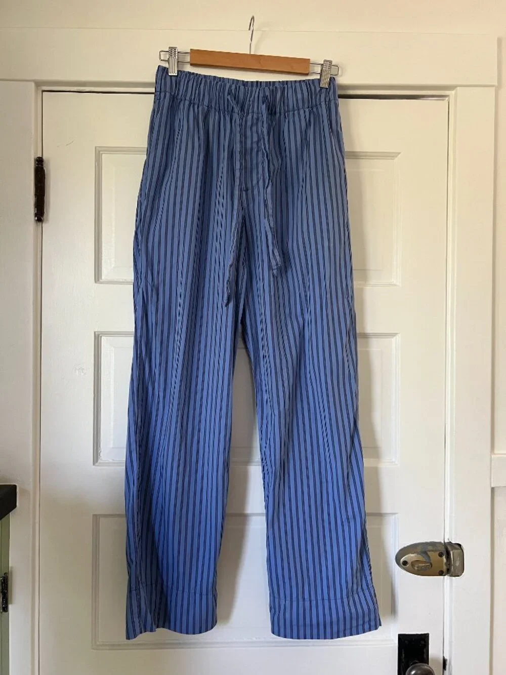 TEKLA Blue Striped Poplin Pyjama Set Size Small Matching Pants Shirt Luxury